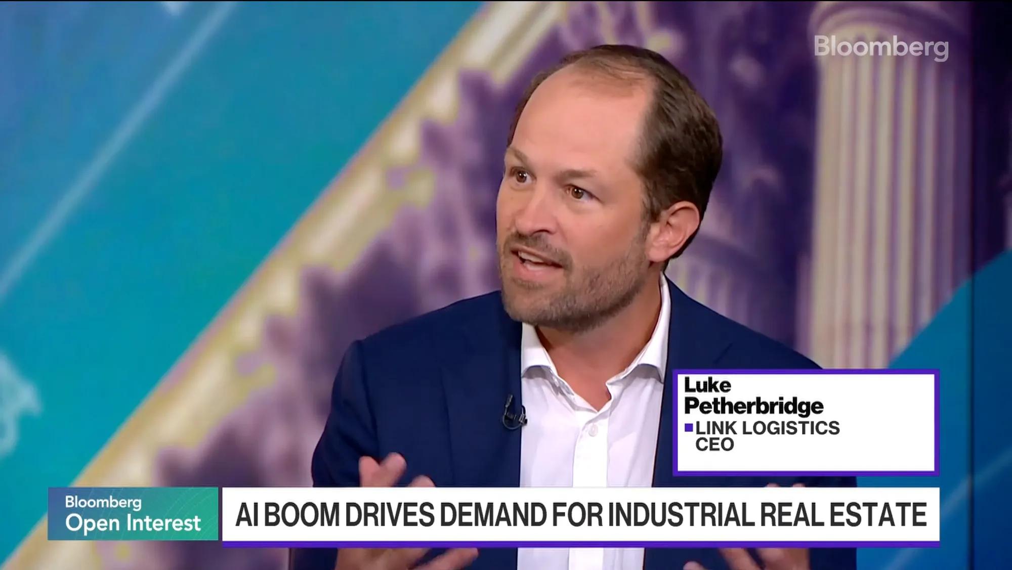 Luke J. Petherbridge, CEO of Link Logistics, speaks during a Bloomberg TV interview about the warehouse real estate industry