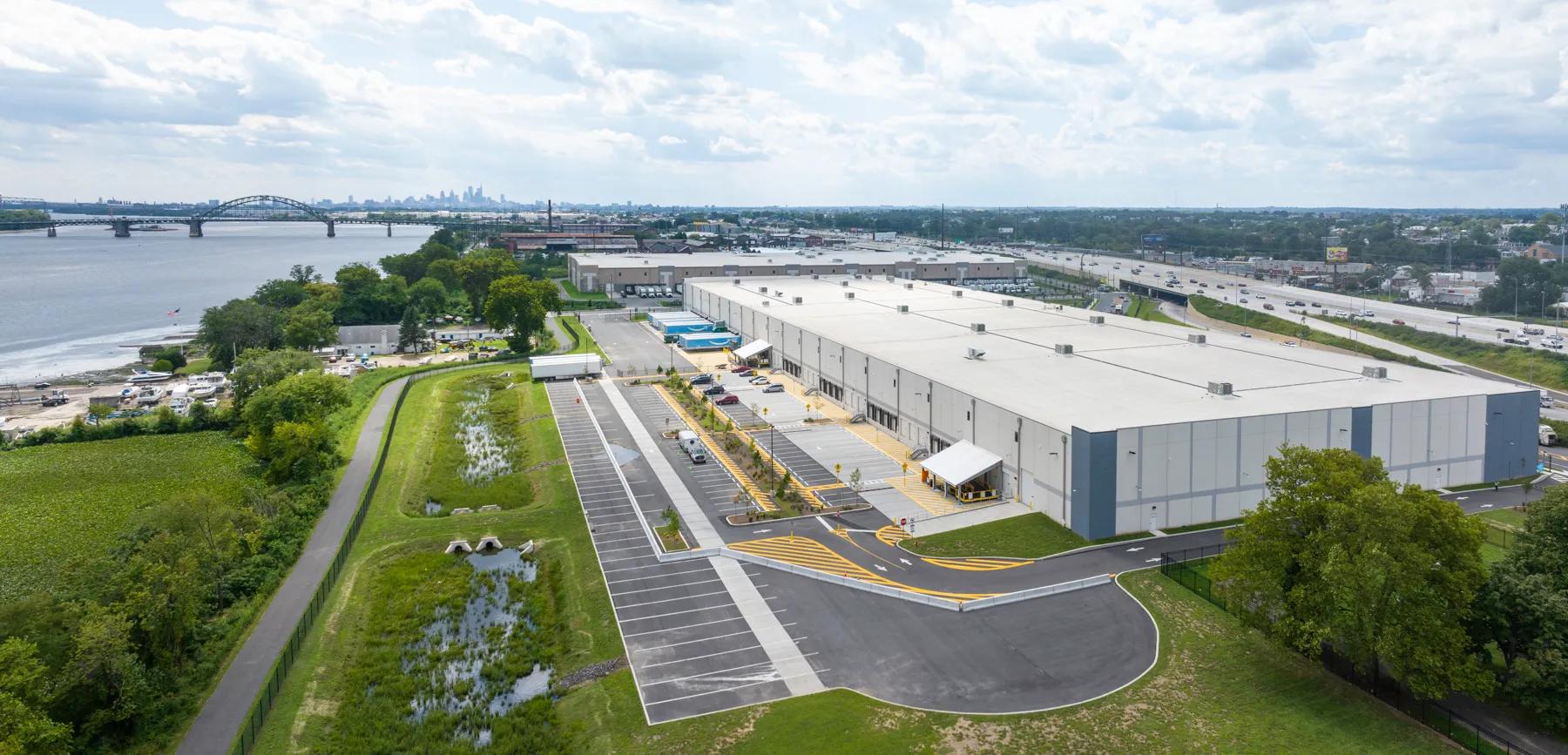 Aerial view of Princeton Elm Industrial Center, a Link Logistics warehouse near Philadelphia, Pennsylvania